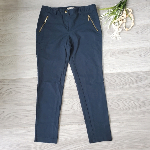 Michael Kors Pants - MICHAEL KORS navy straight leg pants gold zippers